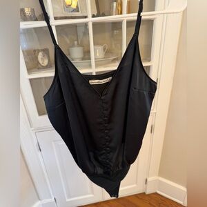 Abercrombie & Fitch Black Satin Button Front Bodysuit Adjustable Strap Top Small
